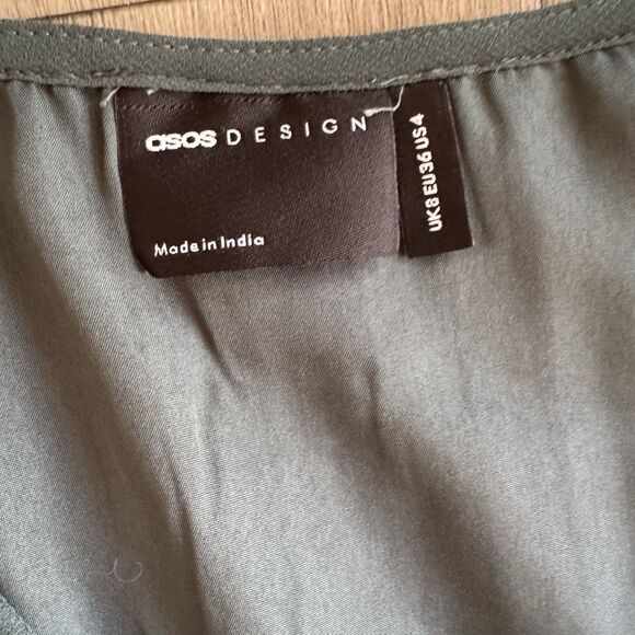 New ASOS Pleated Bodice Flutter Sleeve Pleated Dress Pine Green Fairycore Sz.4 - Picture 15 of 16